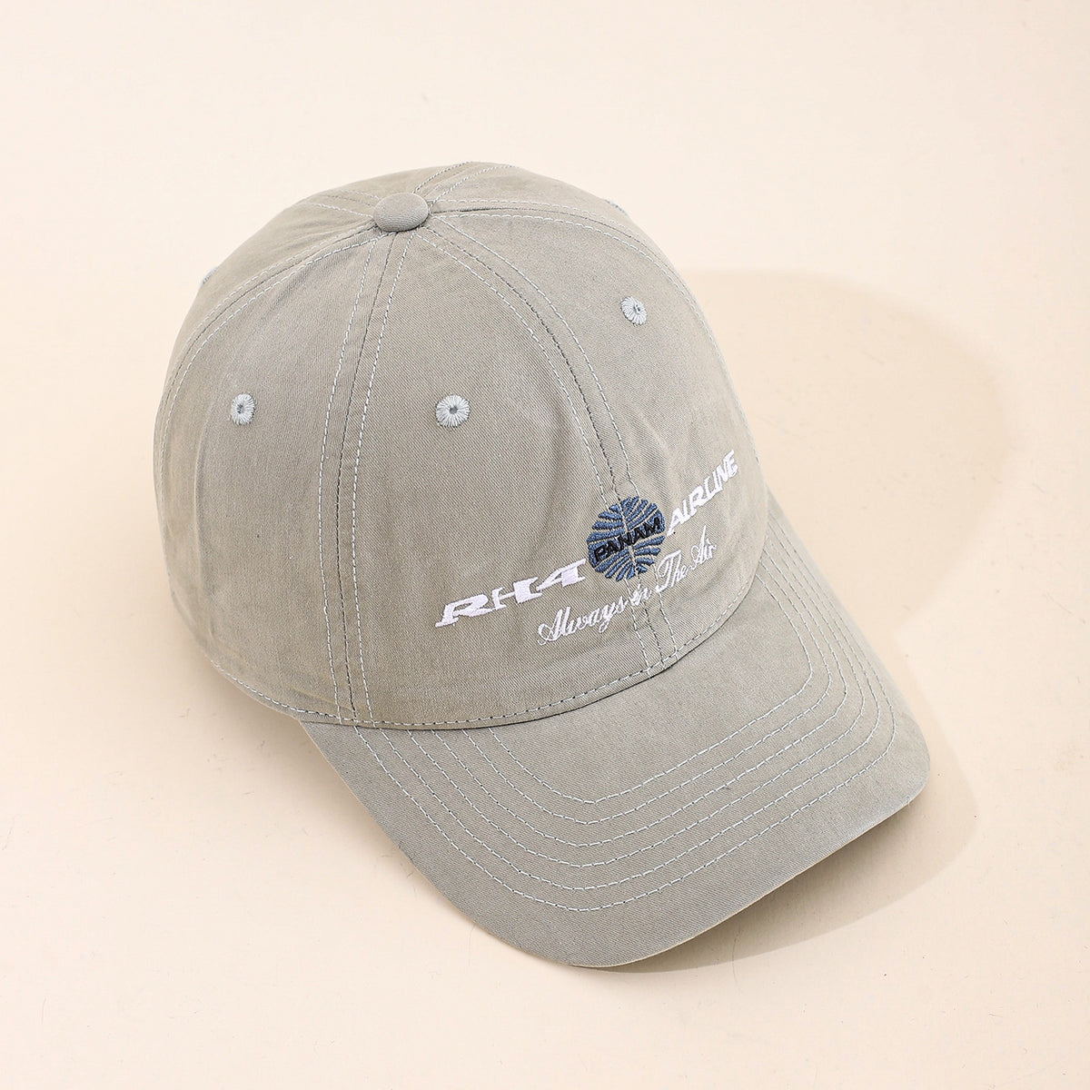 Men's Solid Color Embroidered Letters RH4 Slim-Brim Minimalist Adjustable Casual Style Pea