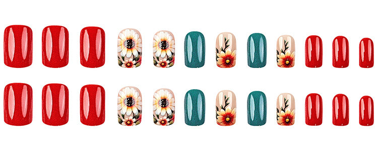 24 pièces de courte fleur de tournesol en forme d'ongle carré