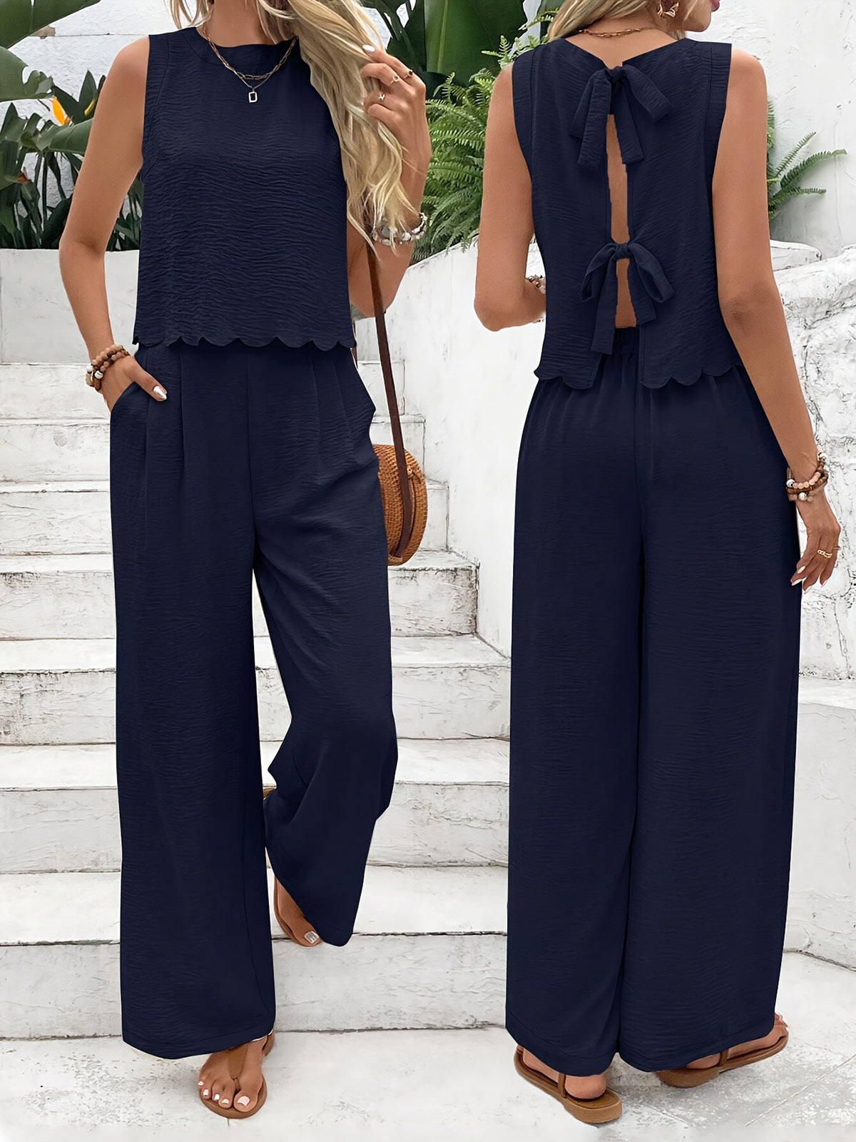 Ensemble de pantalons d'été sans manches et de pantalons occasionnels pour femmes européennes et américaines