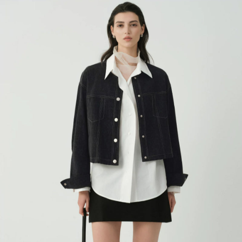 Matte PU short coat with round neck