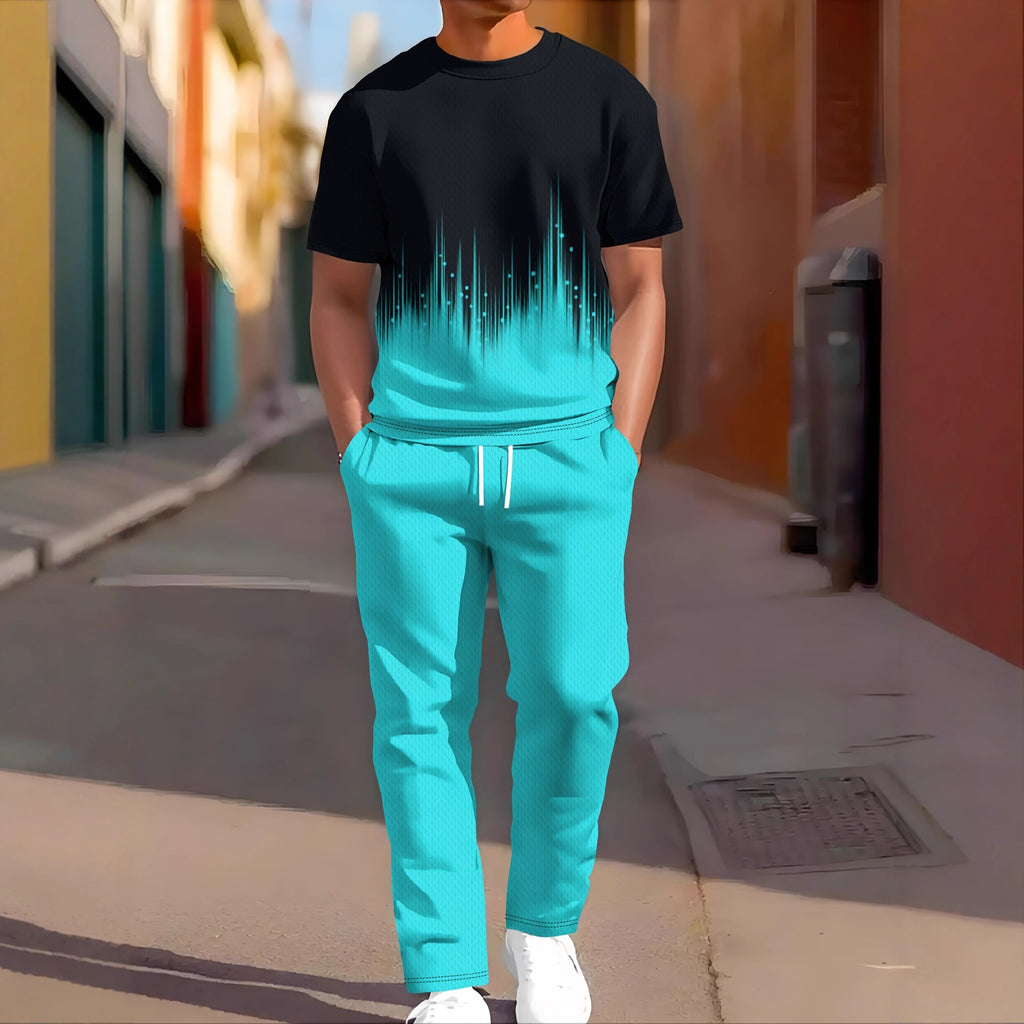 Vêtements de sport occasionnels manches courtes et pantalons longs Imprimés Ensemble deux pièces
