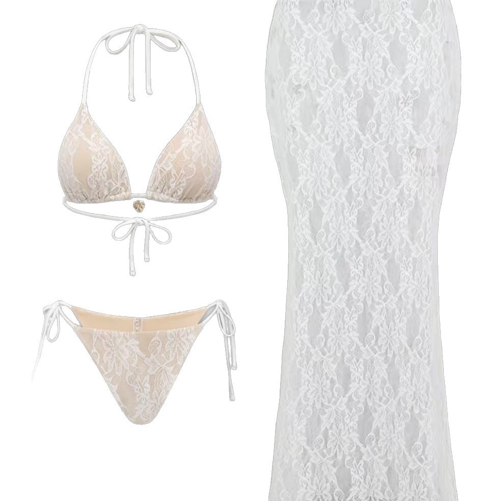 Les femmes Sexy Dentelle Hollow-Out Trois-Piece Beach Set