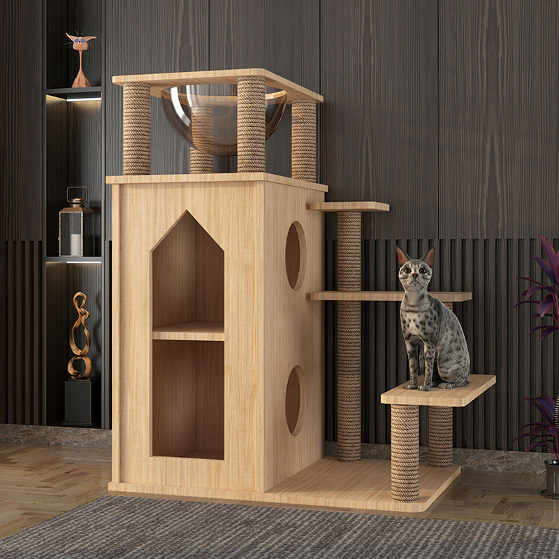 Arbre de chat en bois avec lit de chat intégré