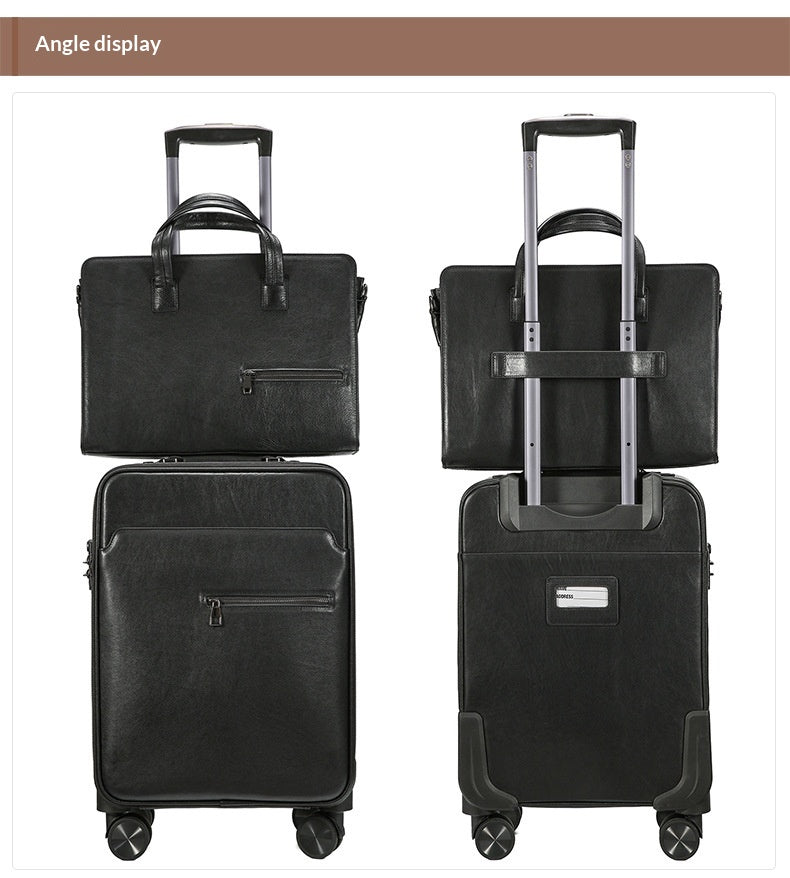 Couche de tête Taureau Pilar Pole Box Universal Wheel Boîte à bagages Retro Leather Black Travel Box