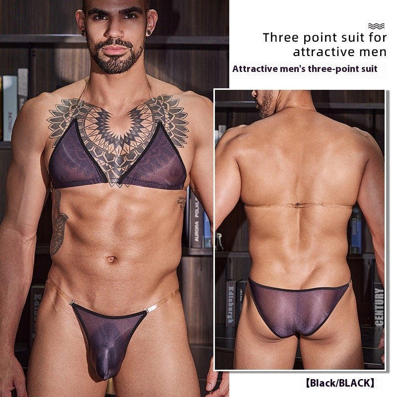 Men's Thin Transparent Sexy Three-point Swimsuit