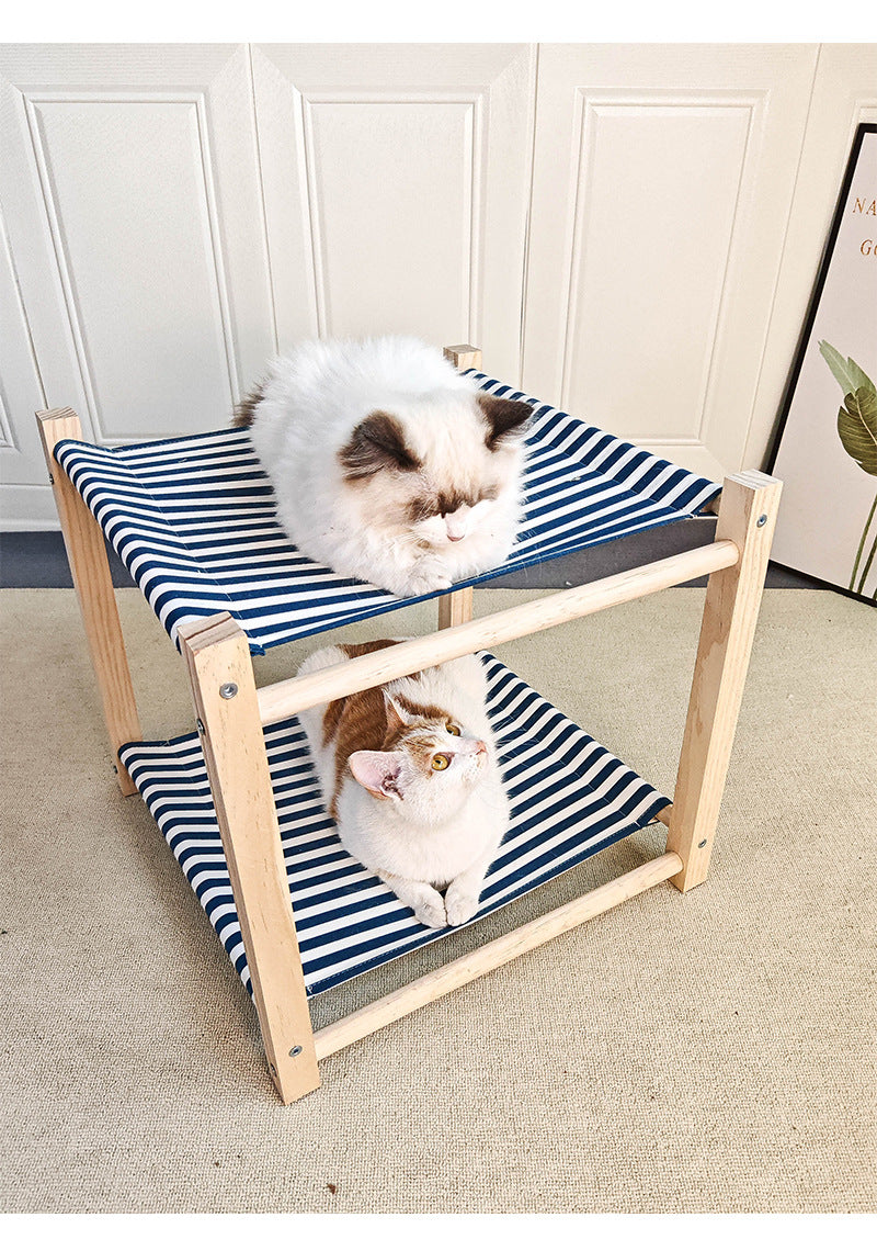 Lit de camp pour animaux de compagnie en bois massif à double couche Hamac de chat supérieur et inférieur Bunk amovible et lavabo