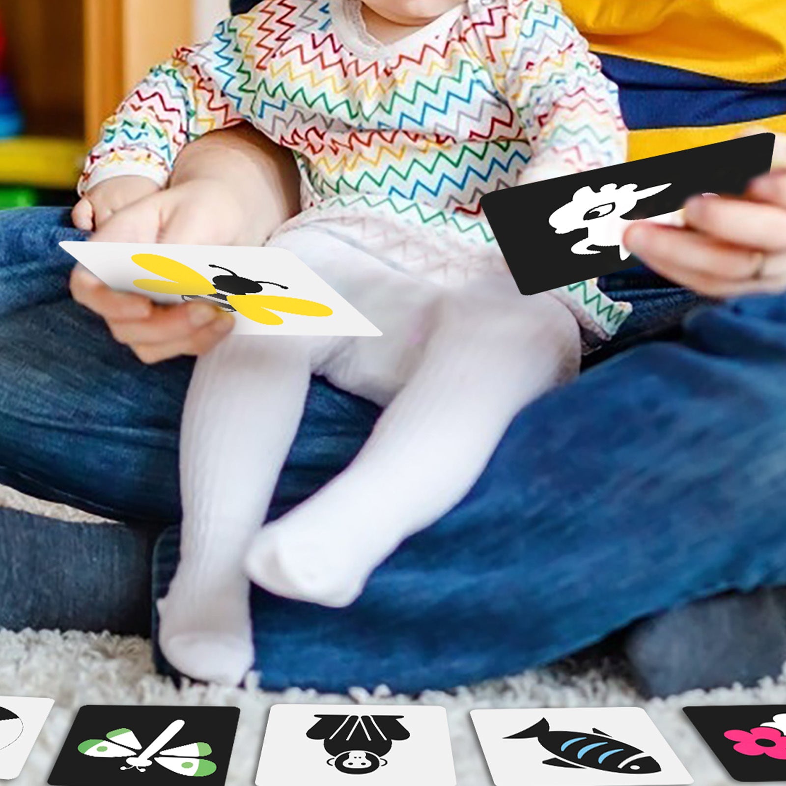 Ensemble 96 pièces de cartes contrastantes en noir et blanc - Ensemble de cartes-éclair à contraste élevé avec des motifs