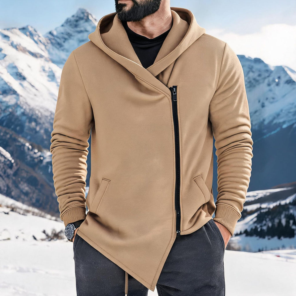 Hoodie hommes doublée de polaire avec une fermeture éclair inclinée