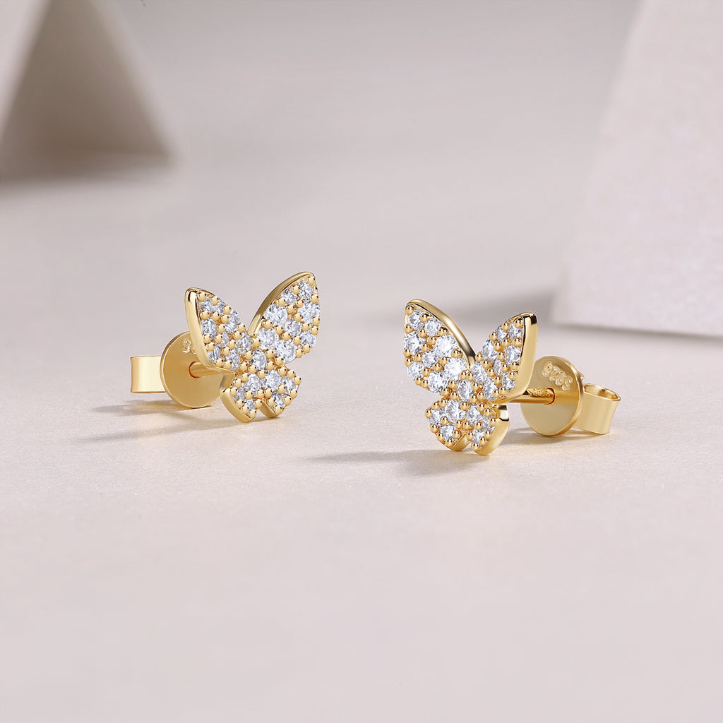 S925 Boucles d'oreilles à papillon plaqué argent sterling