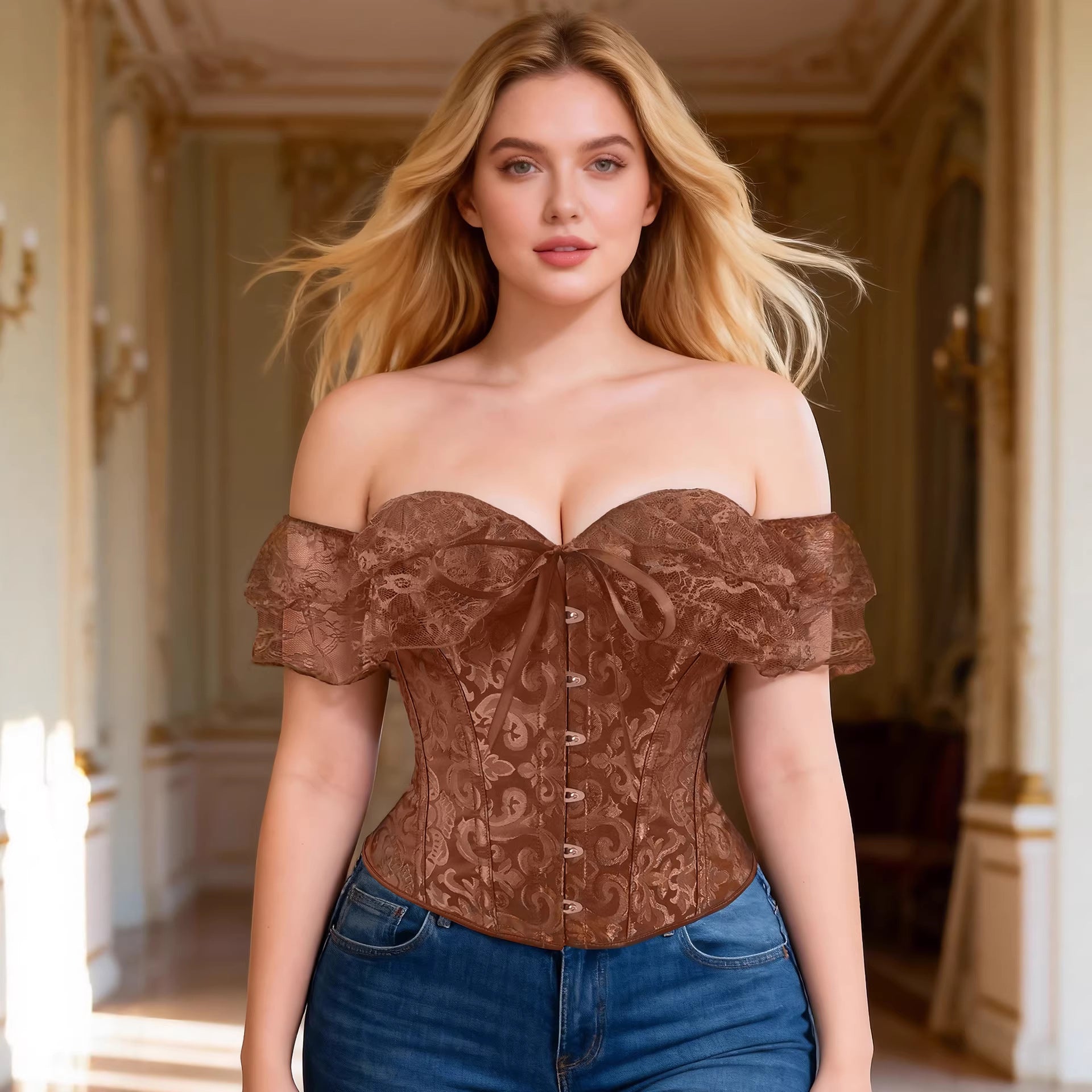 Border Palace Corset Dentelle Sexy Fishbone Soutien-gorge Robe minceur One-Sholder Waist Femme Supp