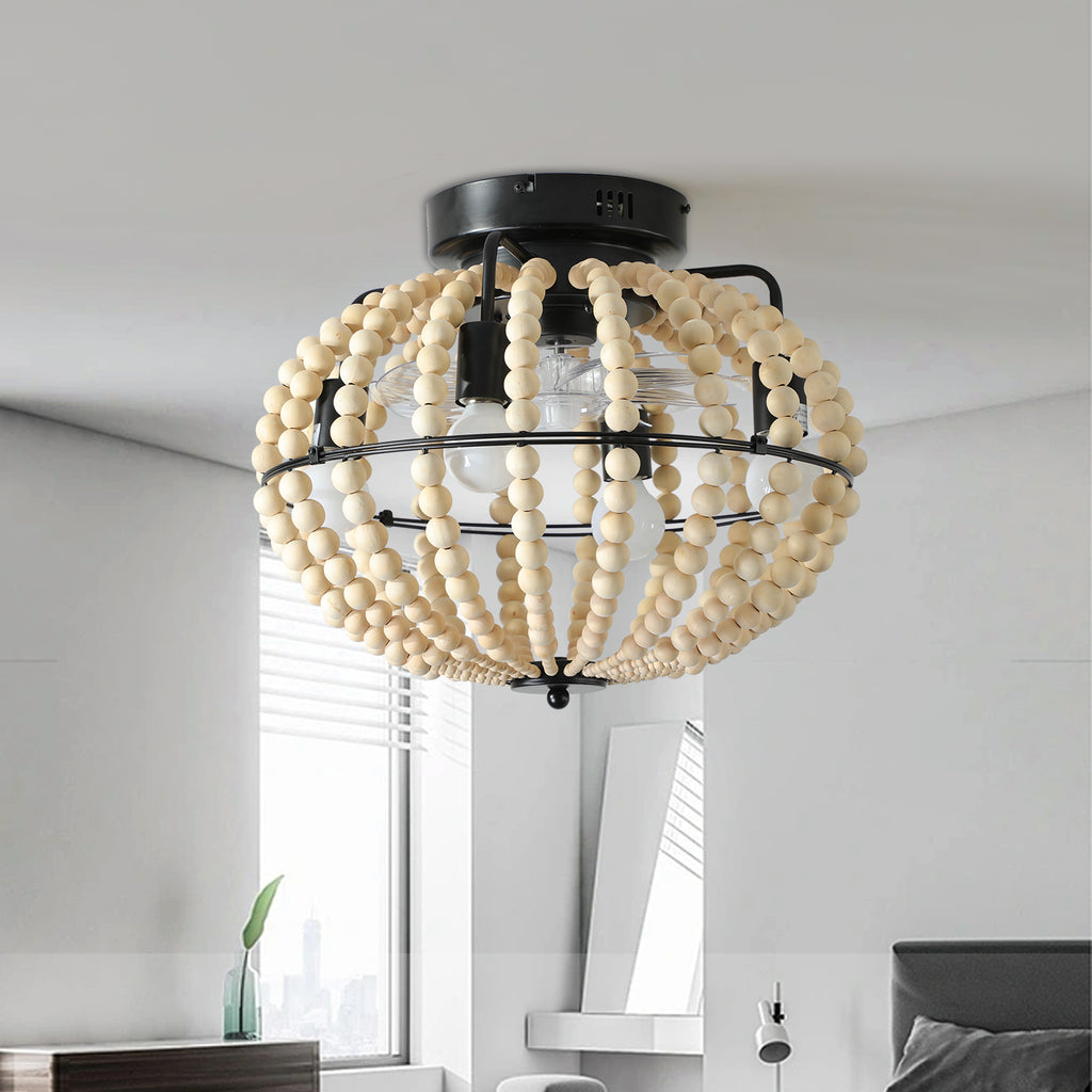 Eventail de plafond en bois de bohème de 18" avec lumière