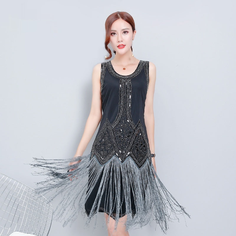Robe Retro Sequined Élégante Tassel Sans manches