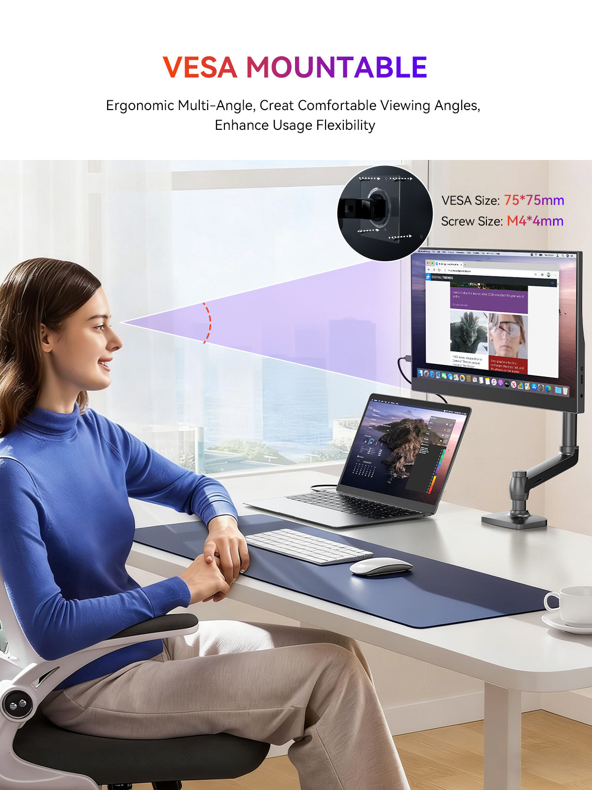 UPERFECT 15,6 pouces Portable Monitor 1080P FHD IPS Display 125 pour cent SRGB USB C HDMI Plug