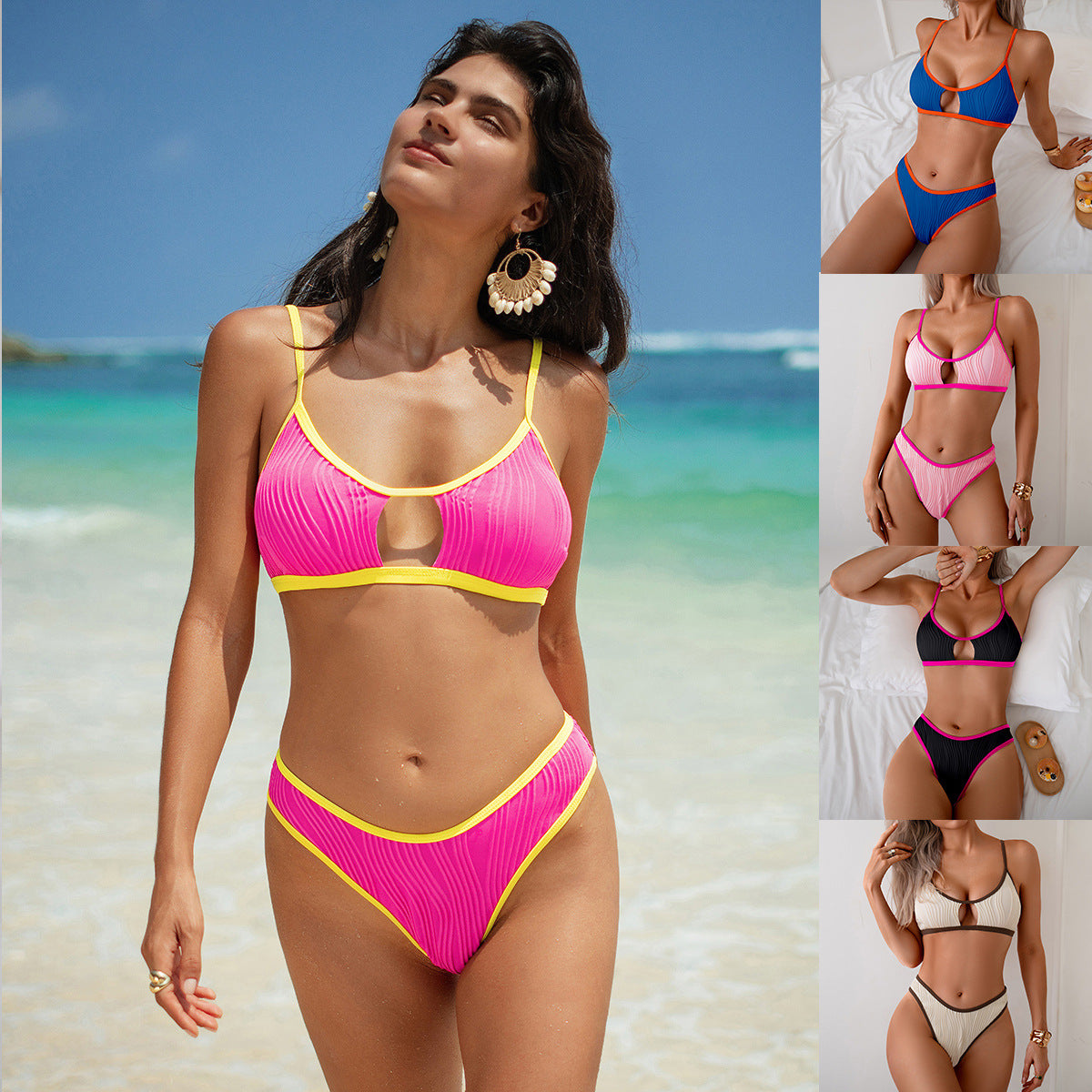 Maillot de bain bicolore de style Halter pour femmes