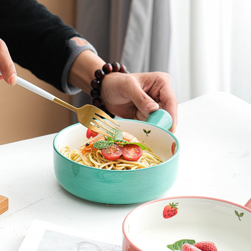 Poignée de fraise peinte à la main Bol de cuisson en céramique