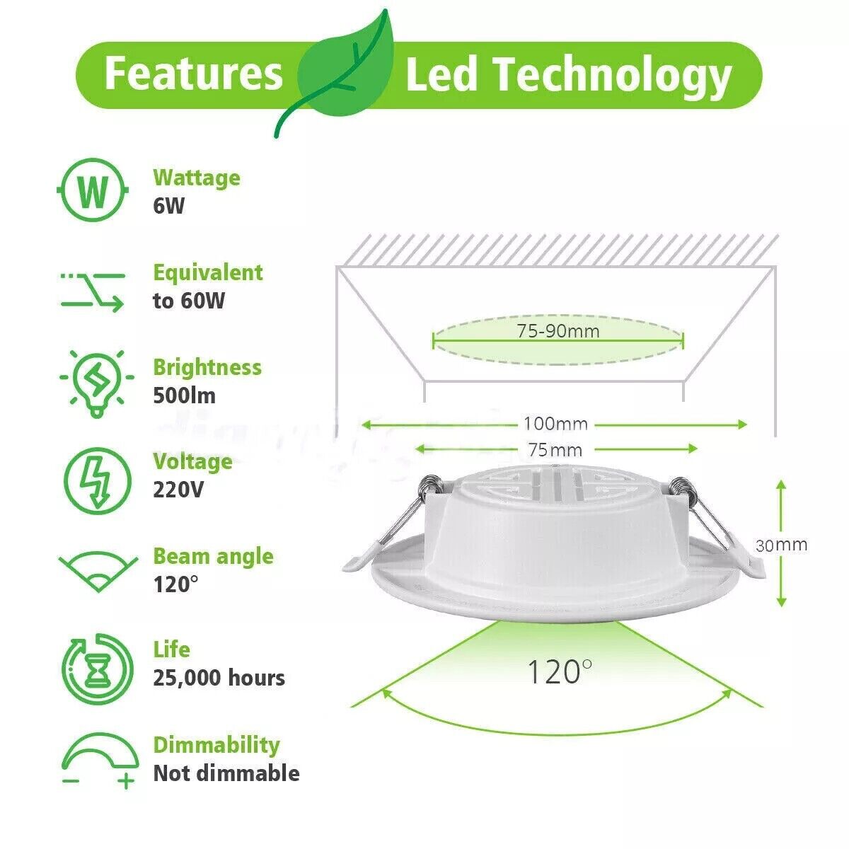 20X Ultra Slim encastré LED panneau plat Plafond lumières Spot Lumières en bas Spotlights