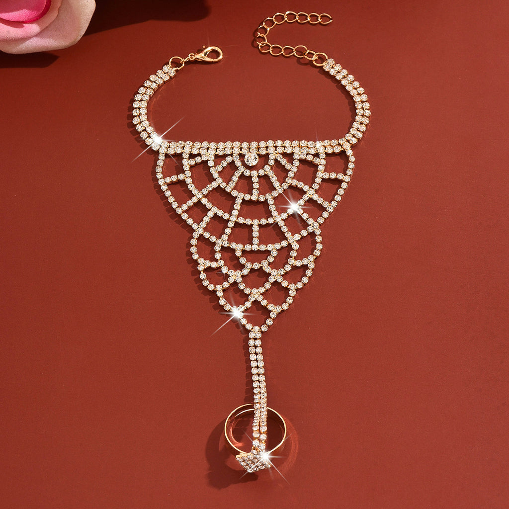 Femme Eventail Hollow CZ Slave Chaîne à main bracelet