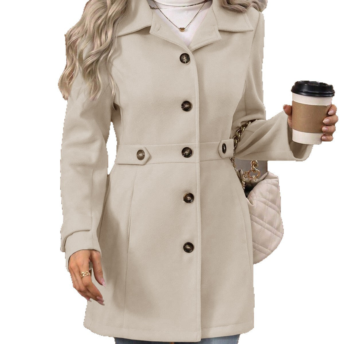 Élégant manteau de laine avec un lapel et des boutons