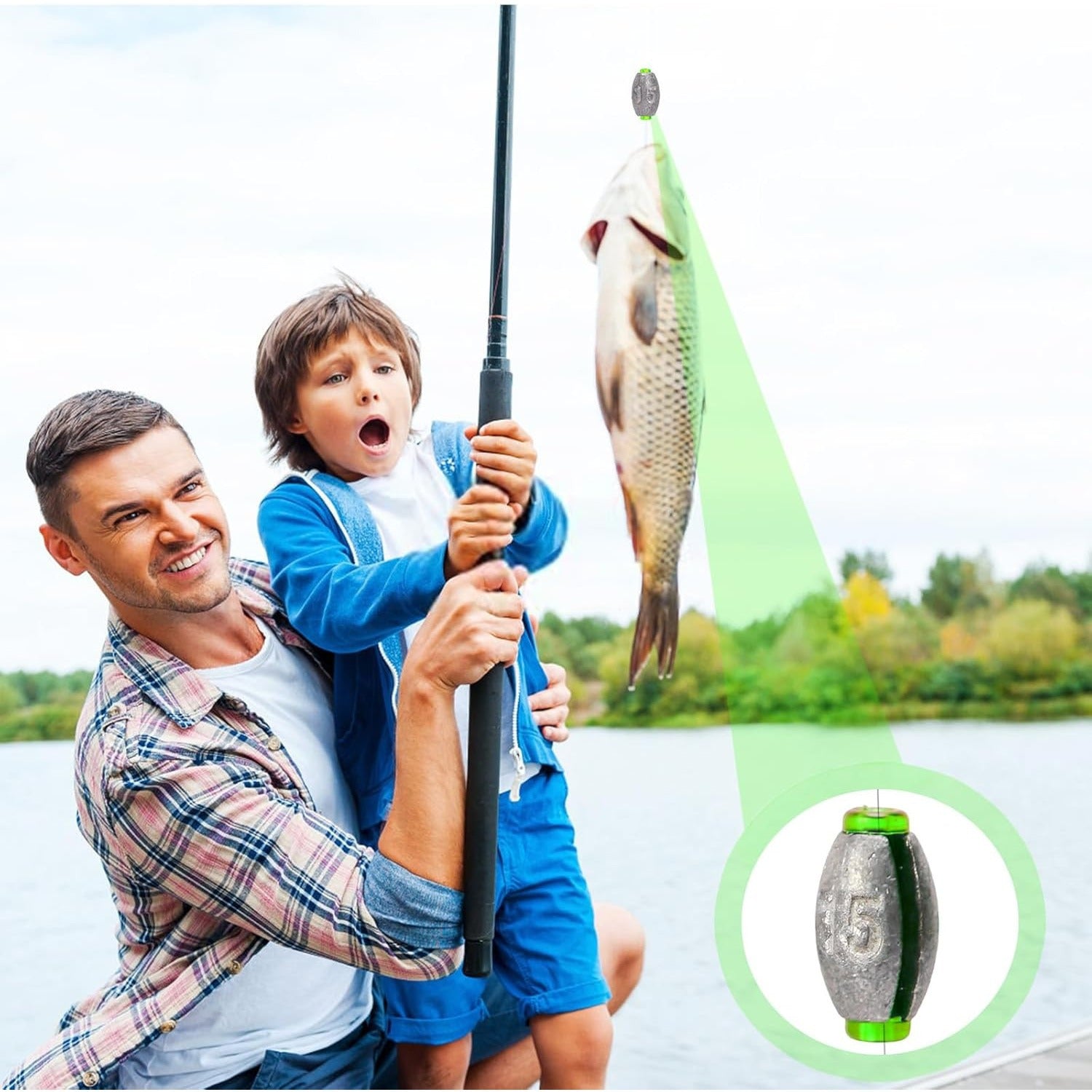 Ensemble de 52 poids de pêche au plomb avec boîte de stockage
