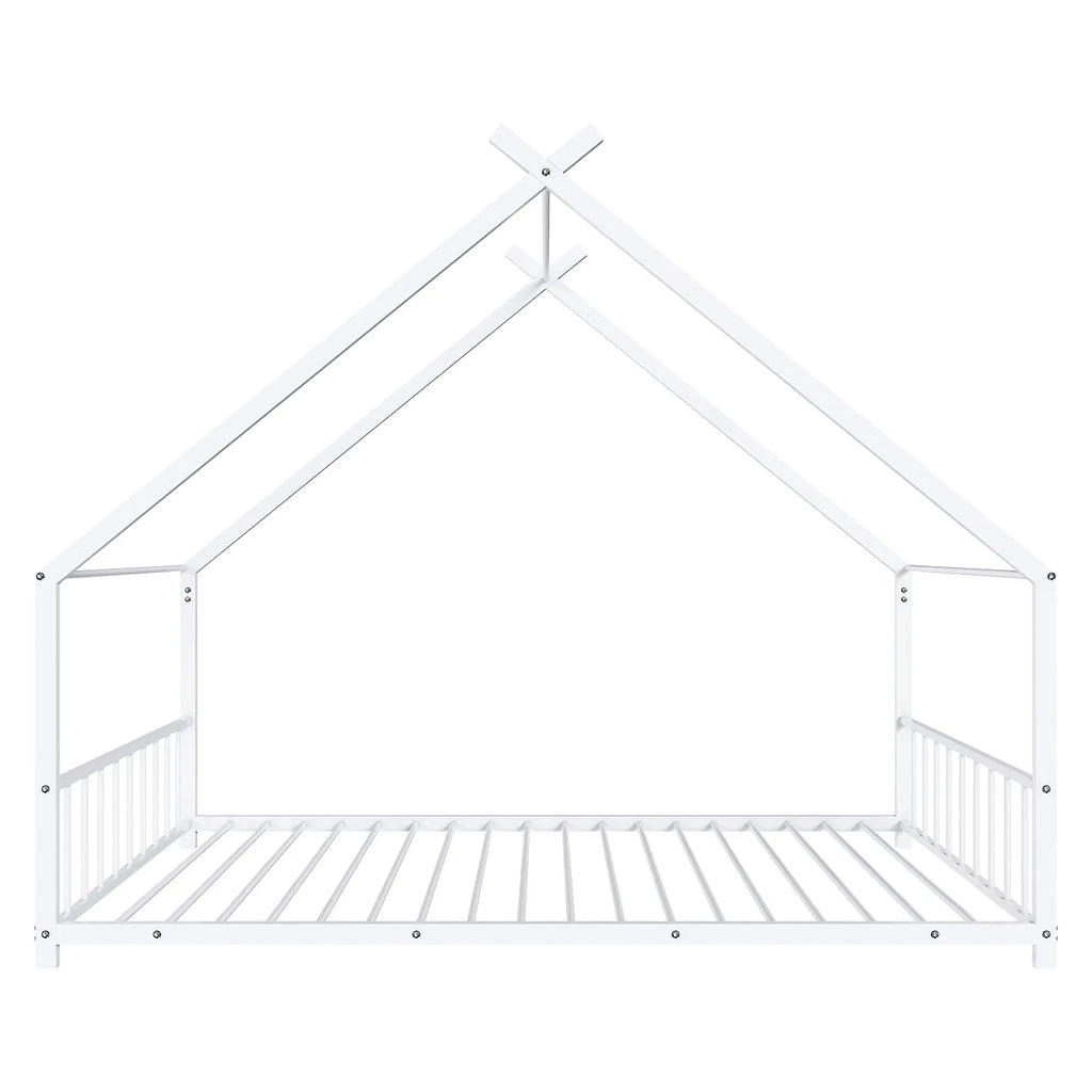 Maison de lit plat blanc en forme avec garde-corps latéraux Lit de fer pour enfants jumeaux