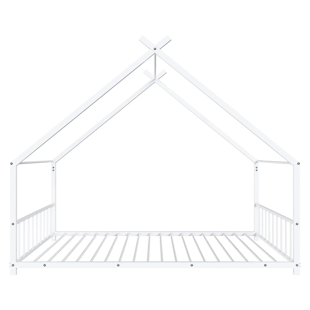 Maison de lit plat blanc en forme avec garde-corps latéraux Lit de fer pour enfants jumeaux