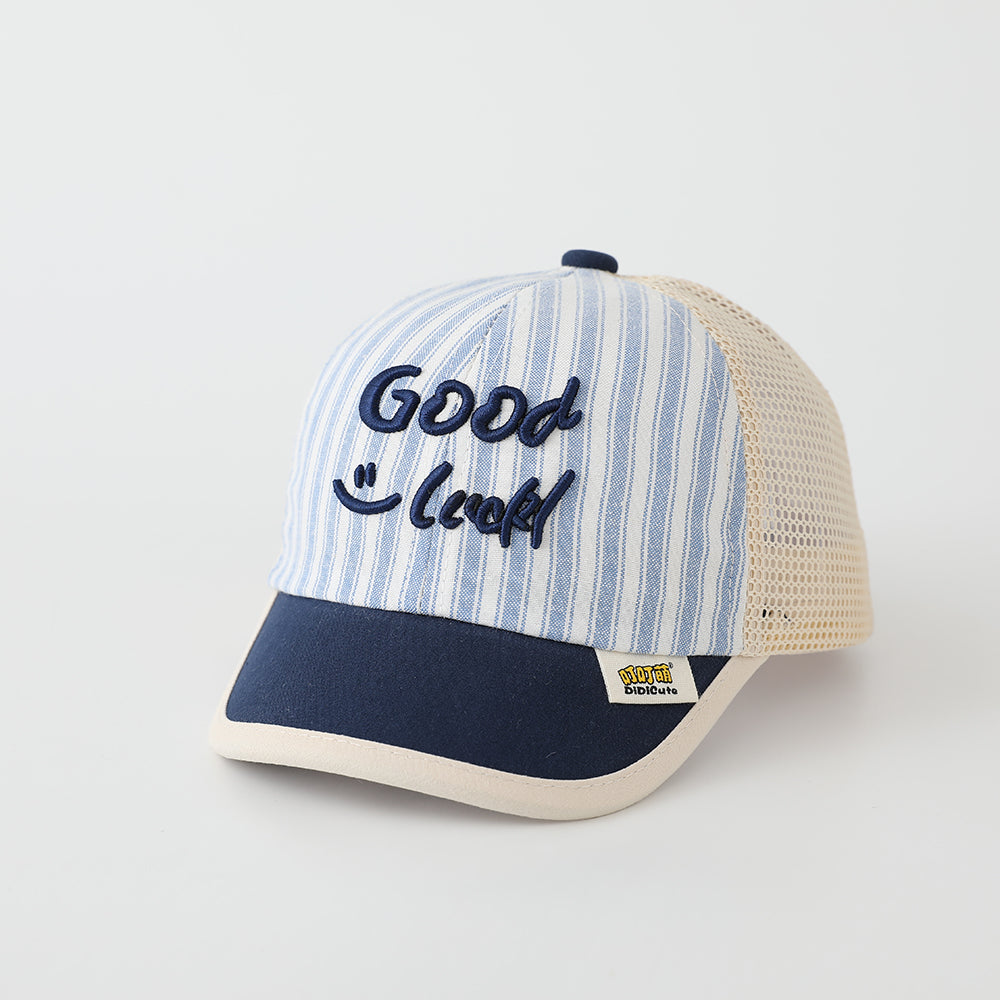 Casquette de baseball rayée pour hommes et femmes avec lettres brodées Bonne chance sur le Bo
