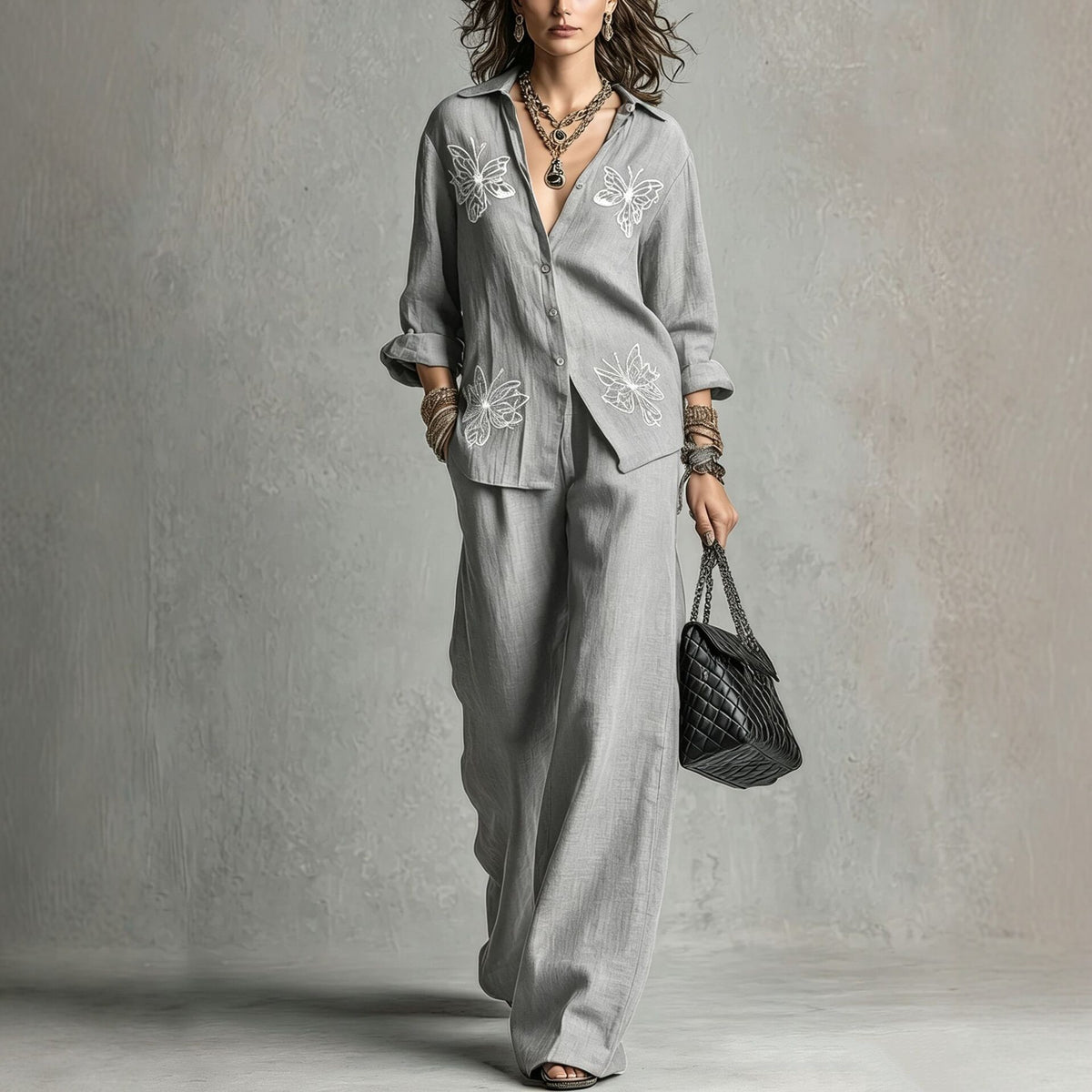 Women's Blouse and Wide-Leg Pants Set