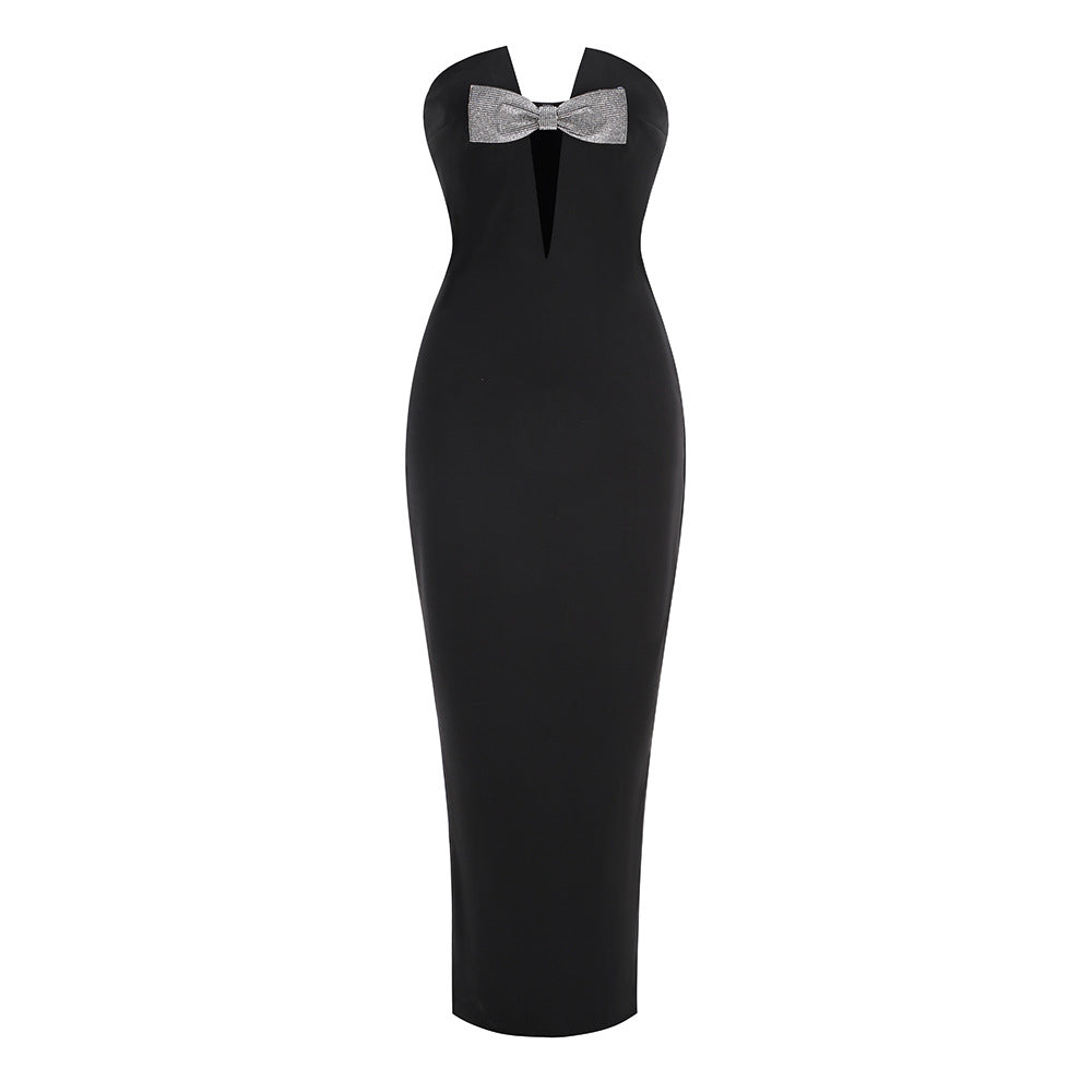 Robe de fête sans épaule sans dos Super Deep V Bandeau Slim-fit