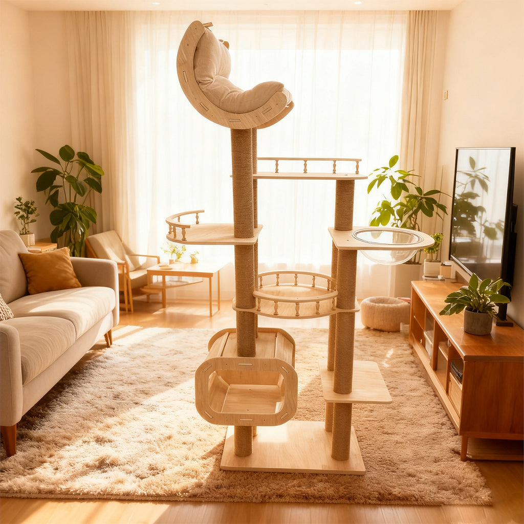 Maison de chat et arbre de chat multicouche en bois massif