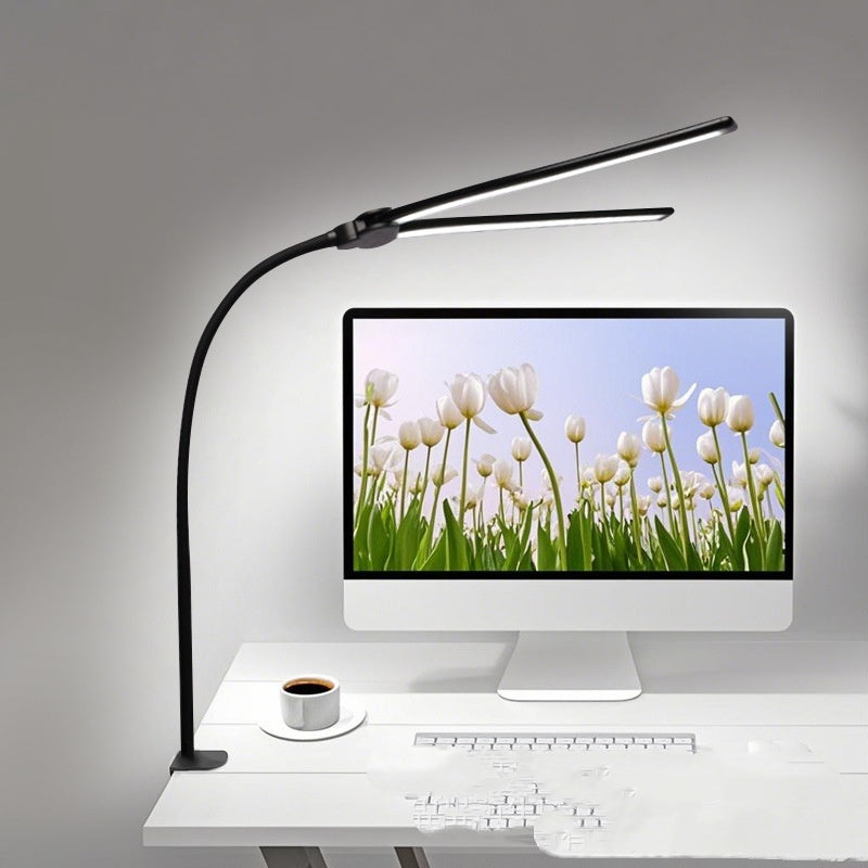 Lampe de bureau à double tête LED avec un long bras