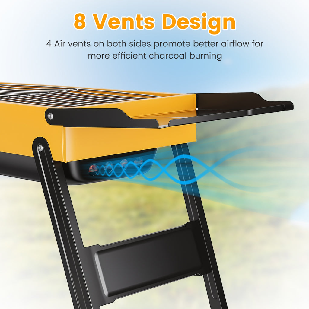 1Pc Portable pliant Charcoal Grill en acier inoxydable Camping BBQ Grill avec panneaux latéraux Com