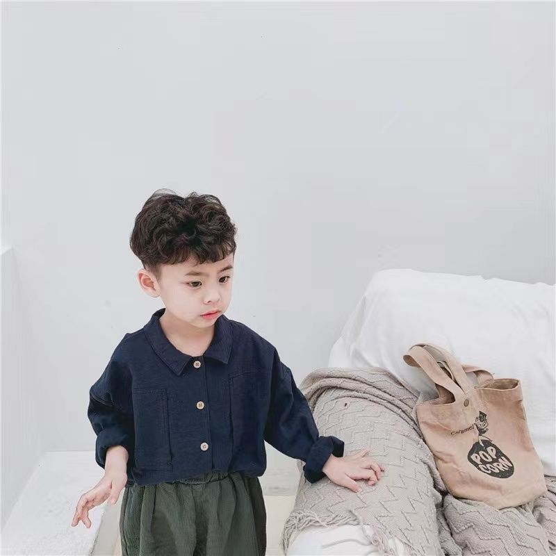 Chemise pour enfants Style japonais Retro Batwing Manche Lapel Lin de coton