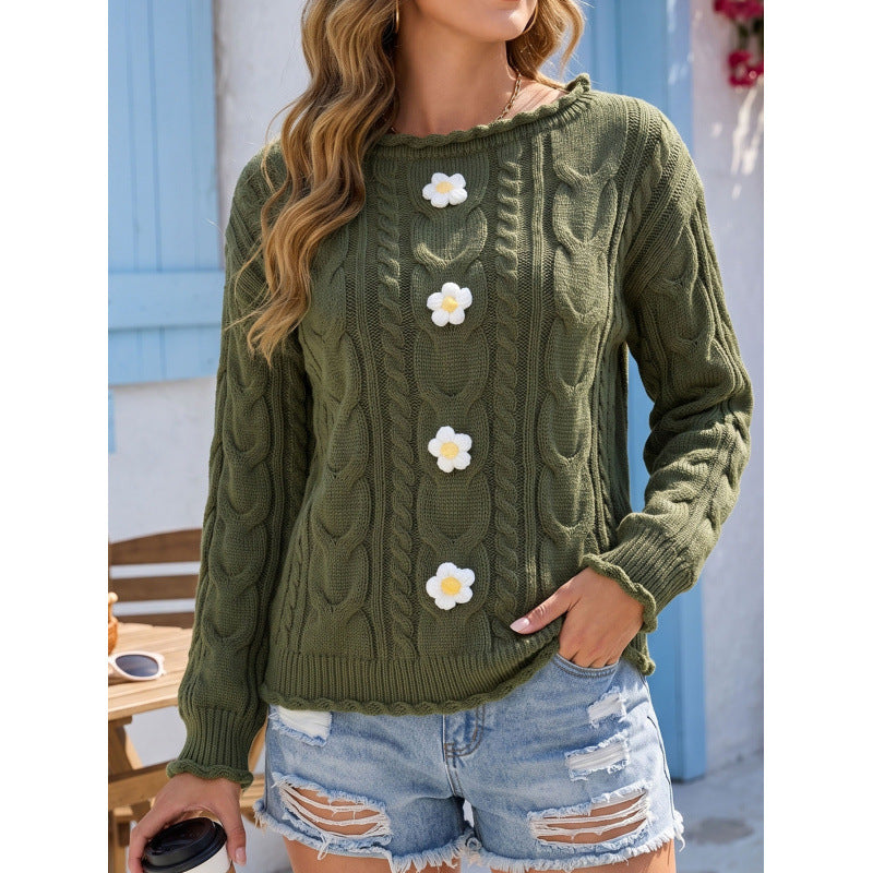 Femmes Crochet tricoté main Patchwork Loose-Fit pullover Sweater