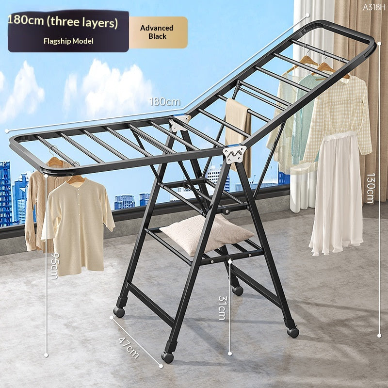 Noir premium de 1,8 mètre - Séchage d'air à trois couchesRack pliant Balcon Ménage Mov