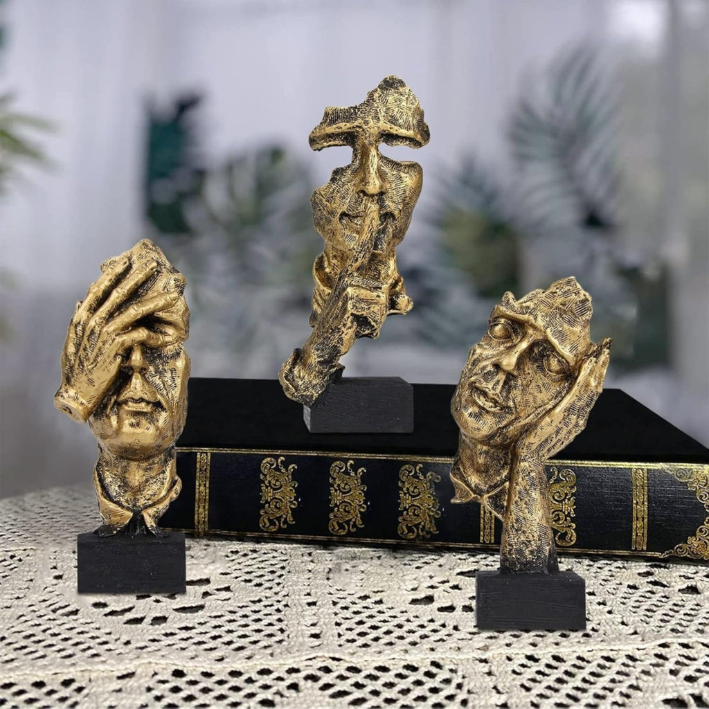 Décorations de soirée et accessoires - Ensemble de 3: Ces visages humains Serene sont Golden Abstract A