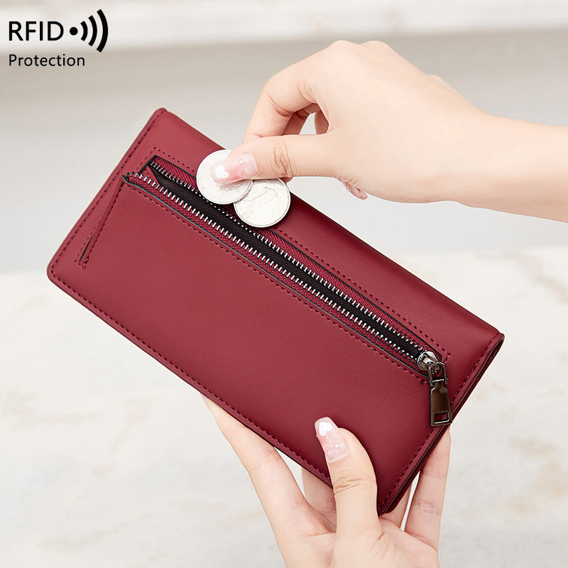 RFID Portefeuille antivol PU simple portable avec fermeture éclair et plusieurs fentes de cartes