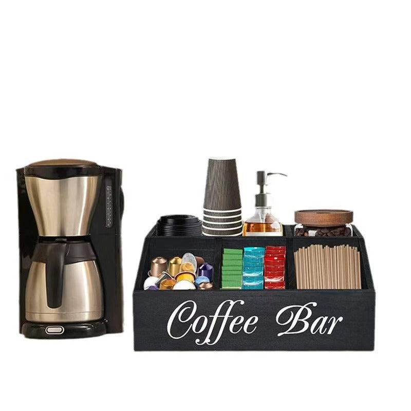 Organisateur de bureau de la boîte de rangement de café en réseau en bois