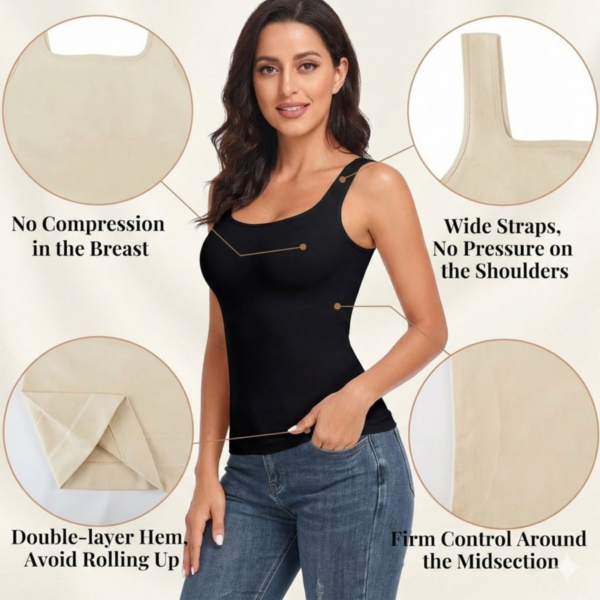 Tummy Control Femme Formewear Tank Tops Seamless Square Neck Compression Tops Slimming B
