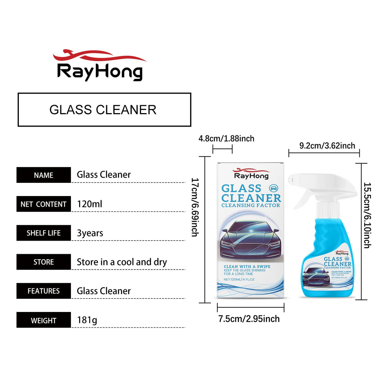RAYHONG Automotive Windshield Glass Cleaner Spray