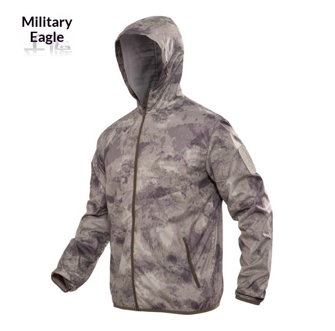 Séchage rapide Camouflage Skin Suit Tactical Hooded Outdoor Windbreaker avec desi respirant