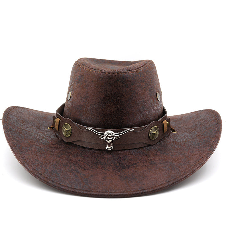 Western Cowboy Cracked Bullhead Retro Rider Hat pour hommes
