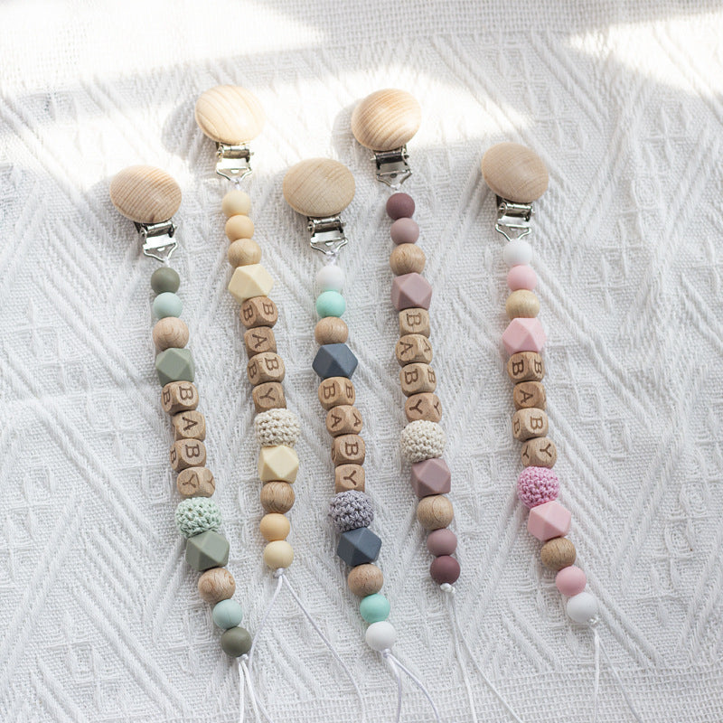 Ins Nordic Style Maternal and Child Supplies Pacifier Beech Silicone Nipple Chaîne Anti-dro