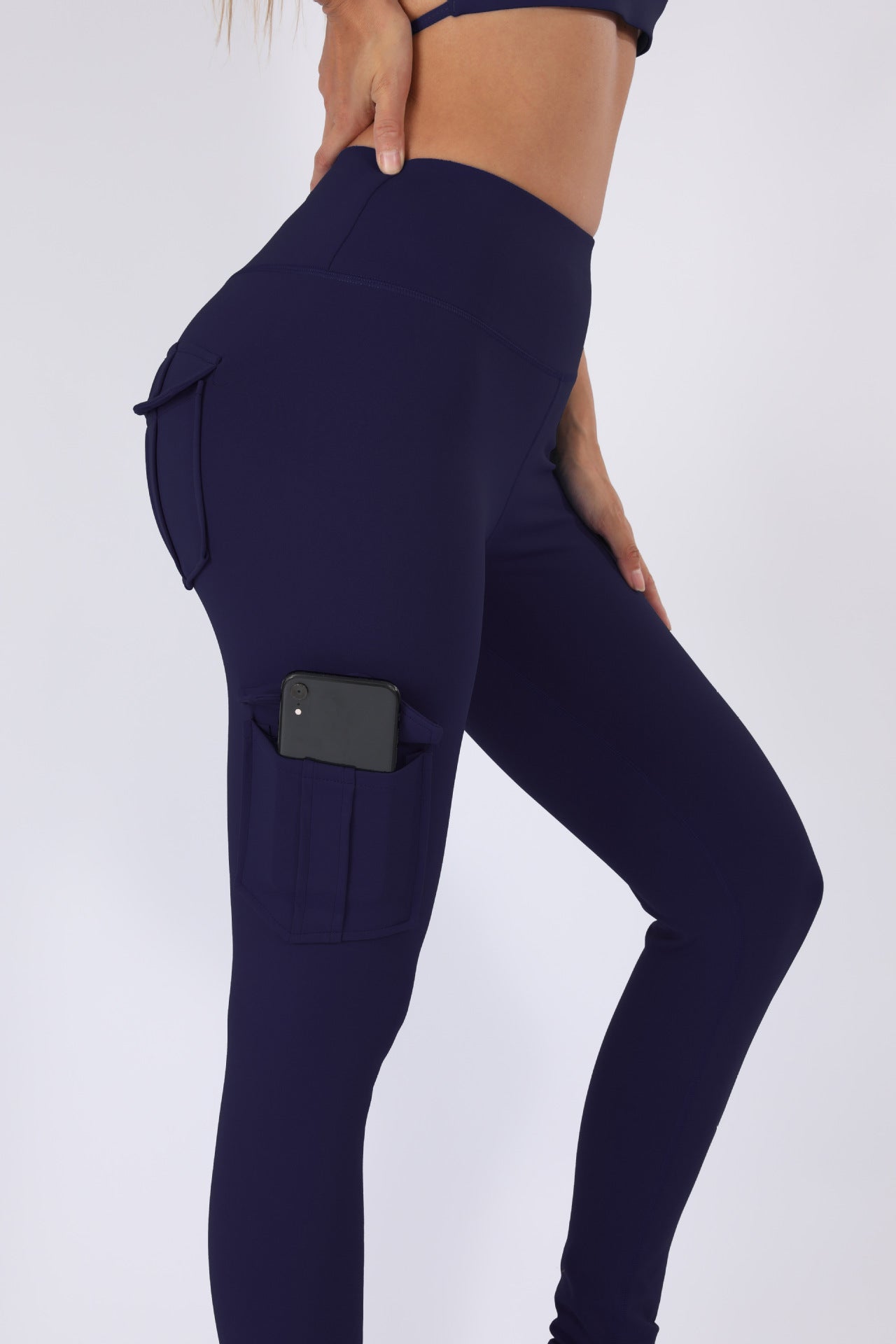 Sports multi-poches brossé Naked-Feel Yoga Slimming Tight Leggings pour les femmes avec haute Wa