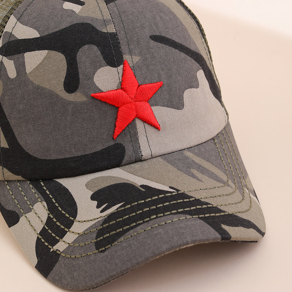 Casquette de baseball en maille verte militaire à cinq points brodé