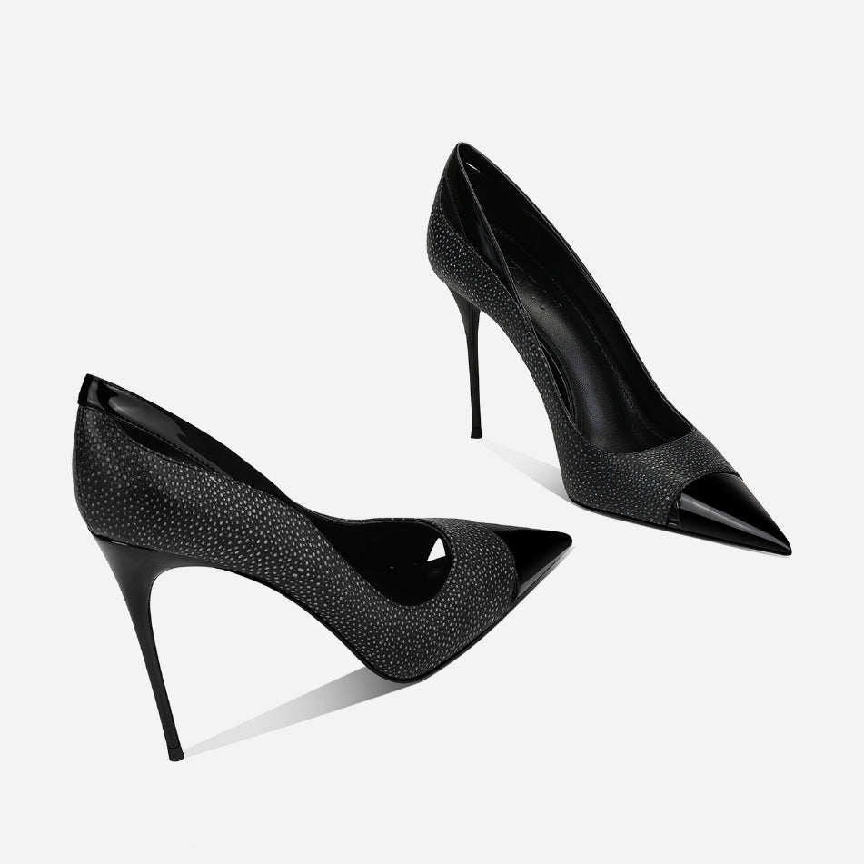 Black Patchwork Talons hauts pointus pour les femmes