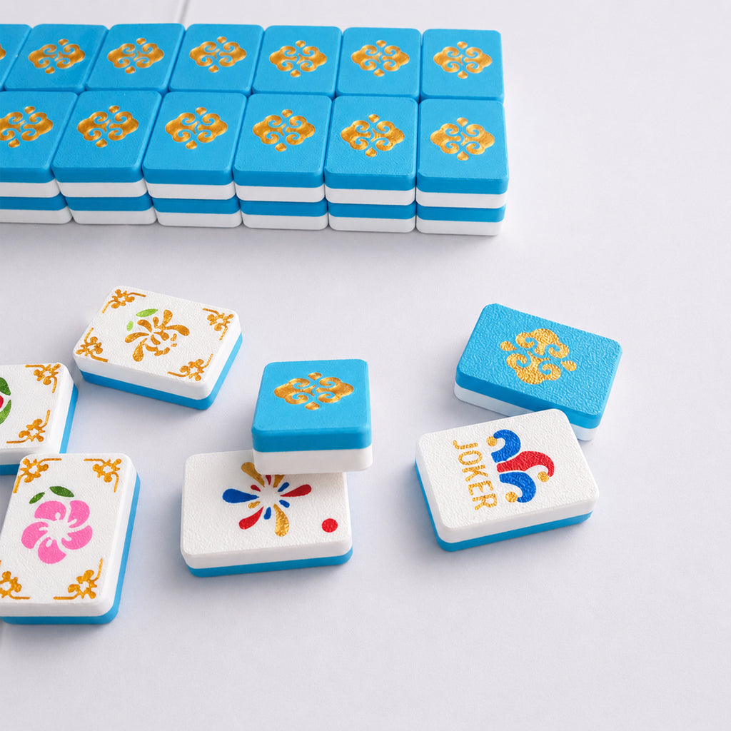 160PCS Floating Mahjong Tile Set Blue Classic Style avec 3 dés