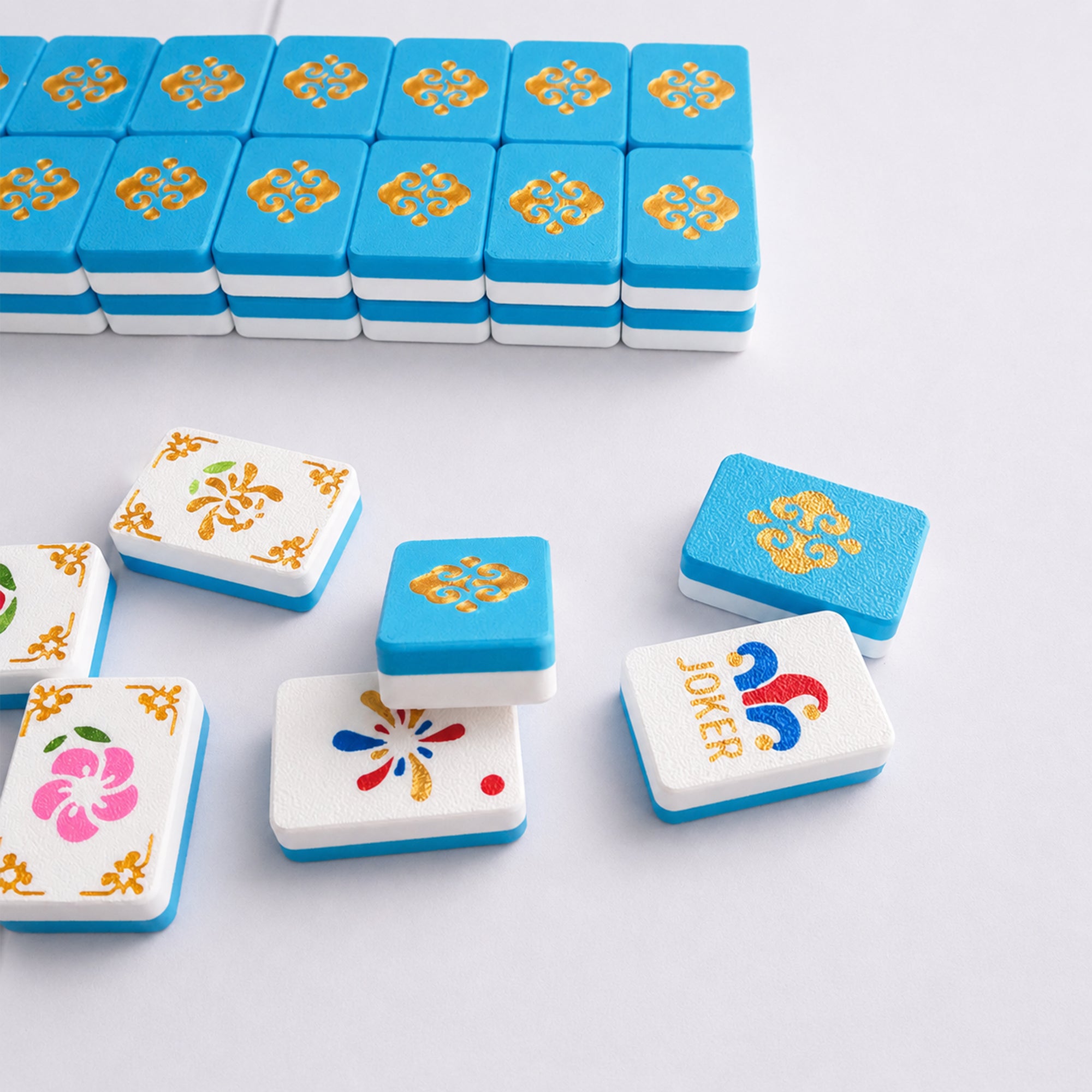 160PCS Floating Mahjong Tile Set Blue Classic Style avec 3 dés