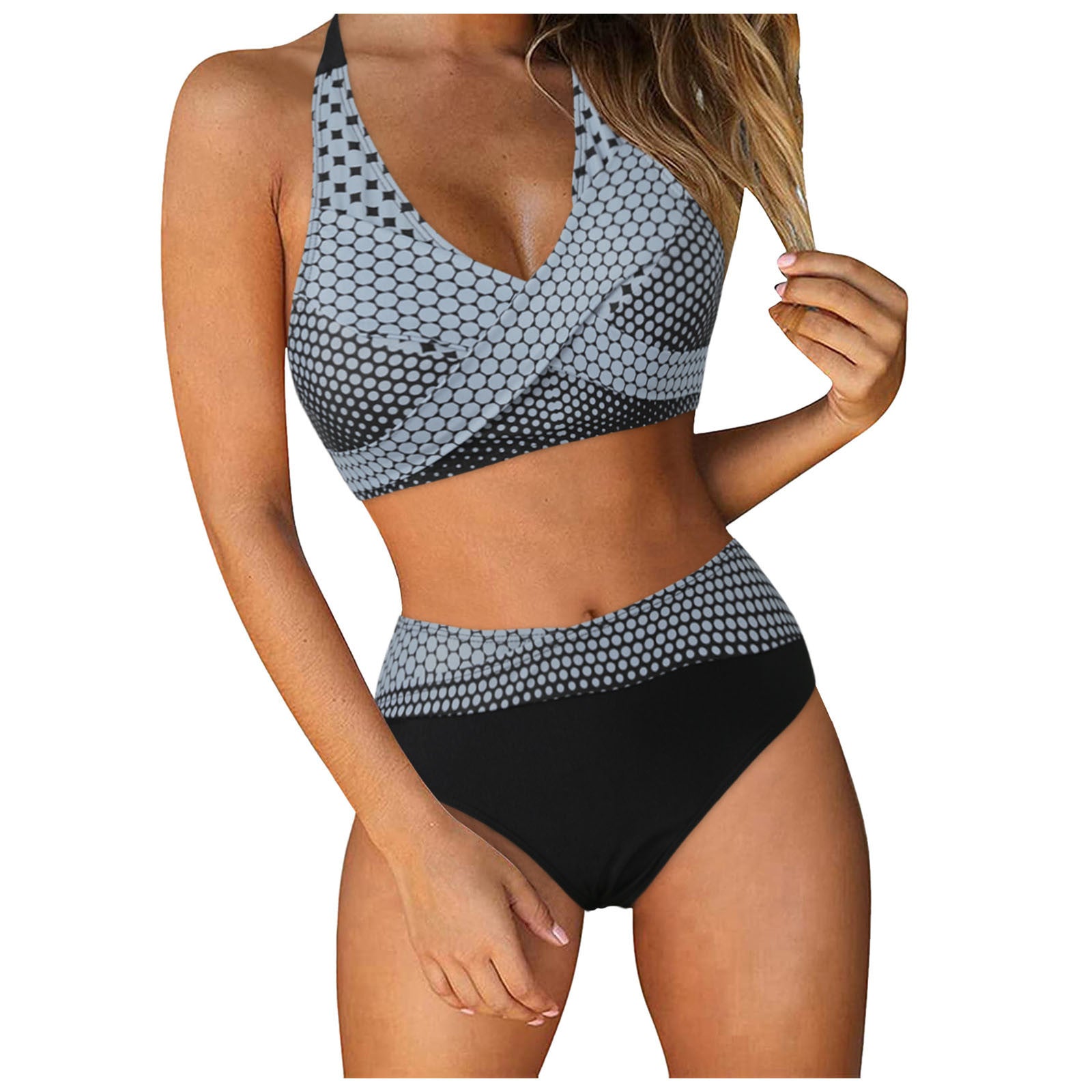 Maillot de bain deux pièces pour femmes - Bikini imprimé floral avec fond haut coupé et haut de push up