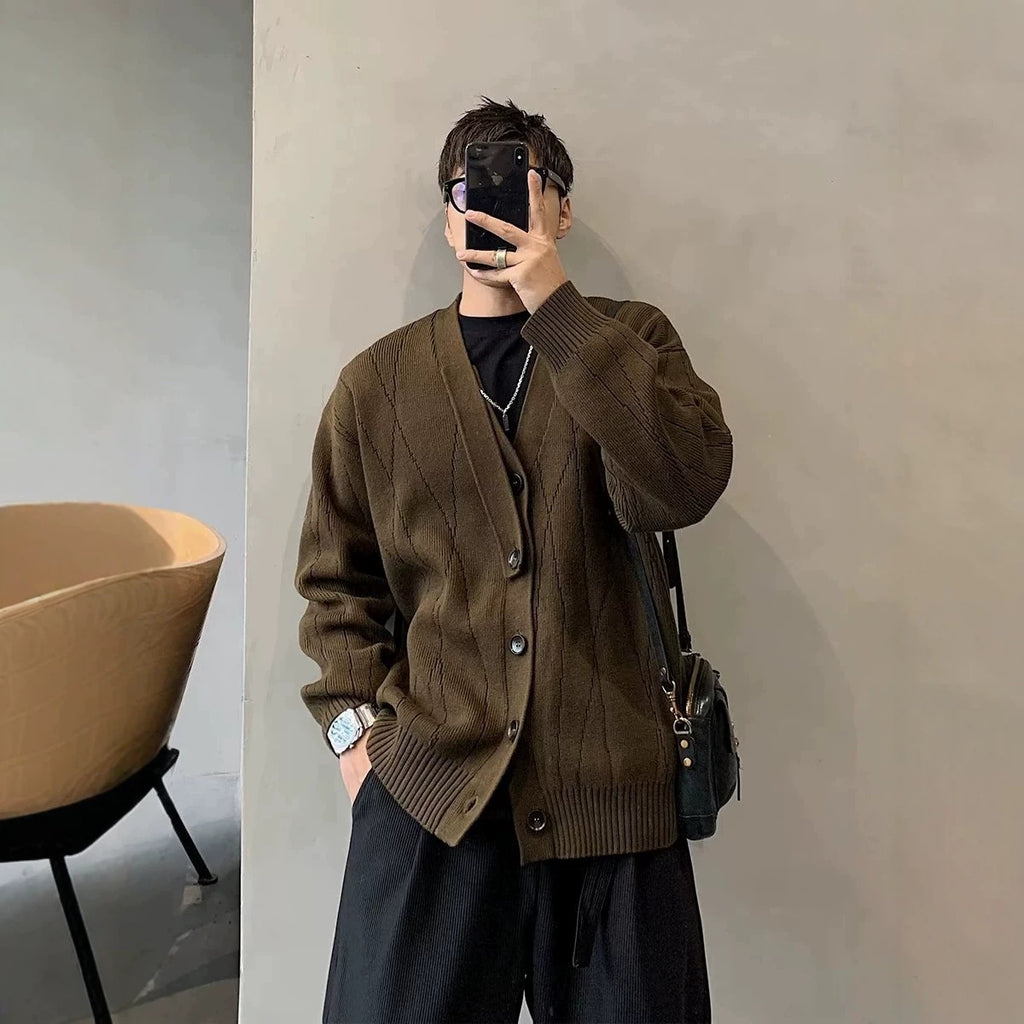 Automne Hiver Rétro Cardigan Hommes Veste tricotée Chandail