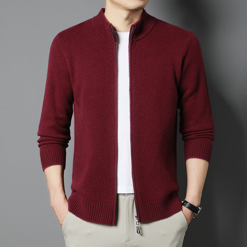 Still-collar Merino Laine Cardigan Knit Veste
